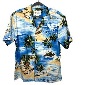 Vintage Alohawears Shirt Mens Large Blue Hawaiian Tropical Short Sleeve
